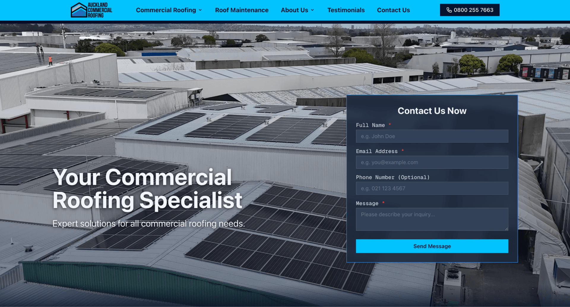 Auckland Commercial Roofing new website by Tiberius - hero