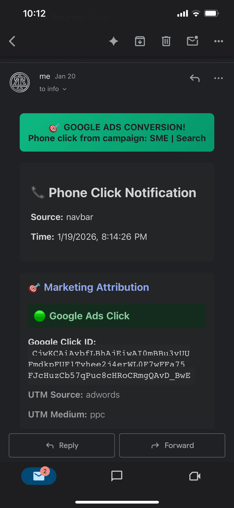 Precise lead tracking notification