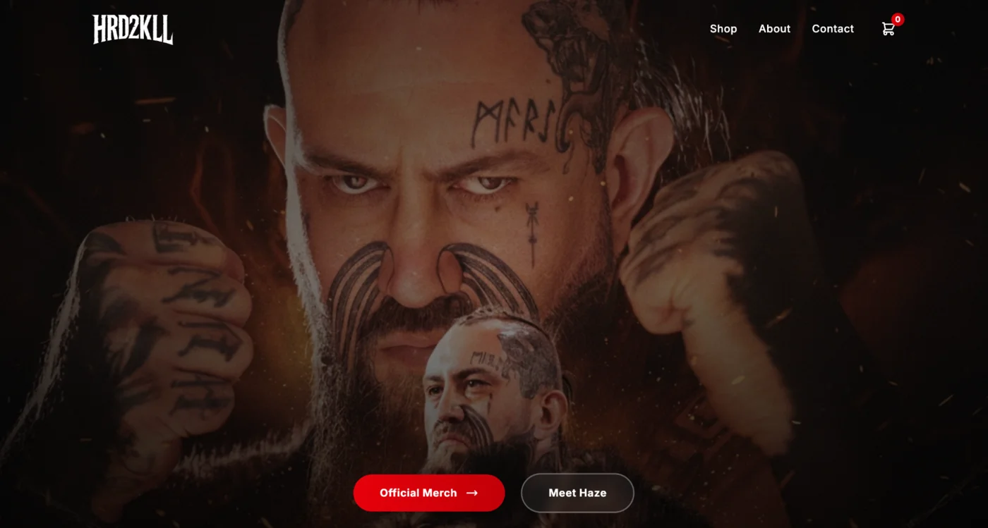 Hard2Kill Apparel website project by Tiberius Digital
