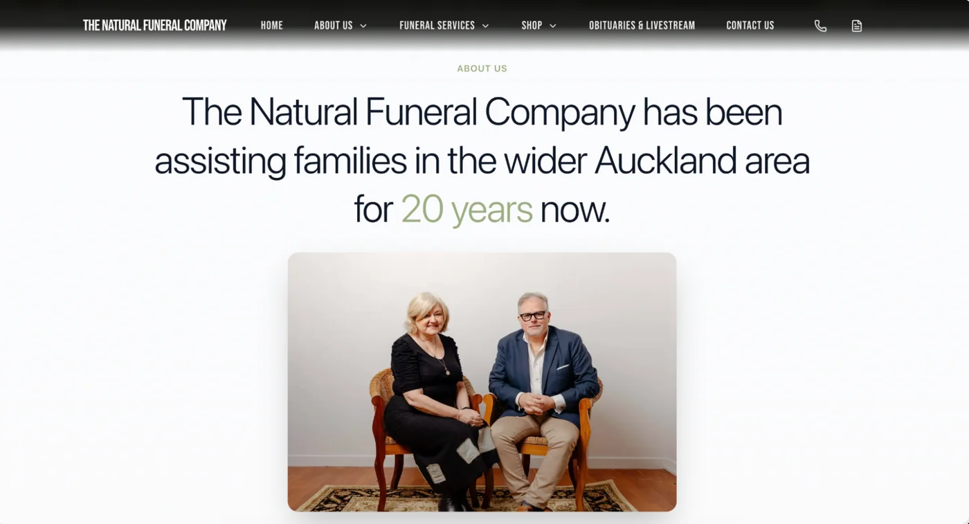The Natural Funeral Company website project by Tiberius Digital